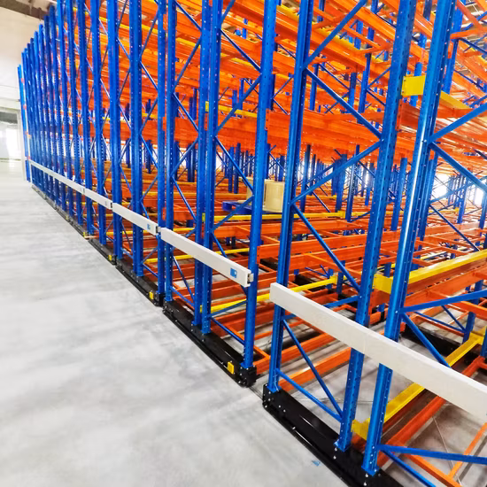 Rack de palete móvel de acionamento por motor elétrico resistente para armazém com trilho guiado no chão